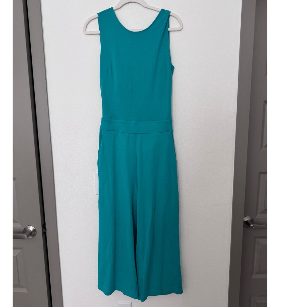 New York & Company‎ Teal Green Cotton Open Back Tie Wide Leg Jumpsuit Medium cc